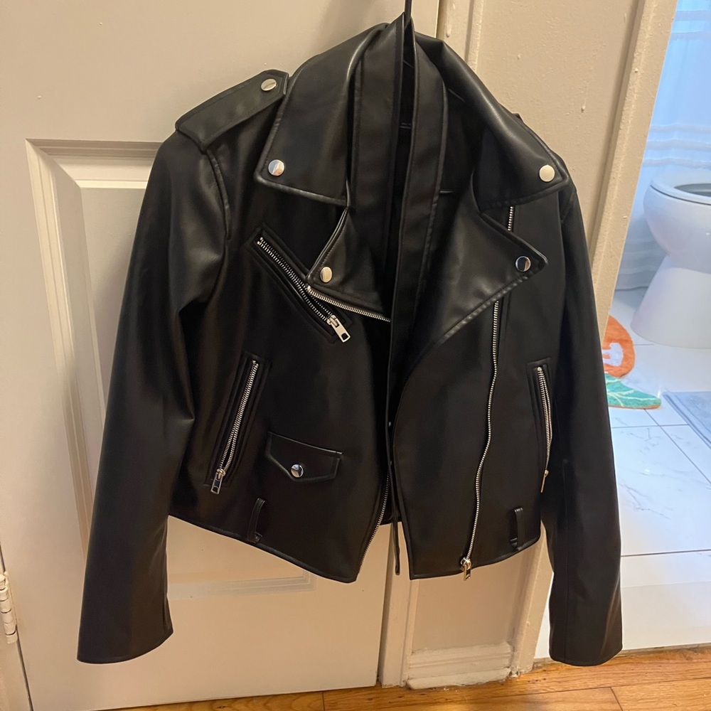 Zara black faux leather jacket size L